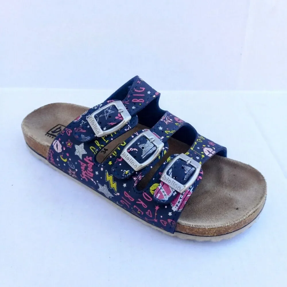 Bioline Sandals Triple Strap Slide On Sandals-Size 34/US 3-Leather-Adjustable